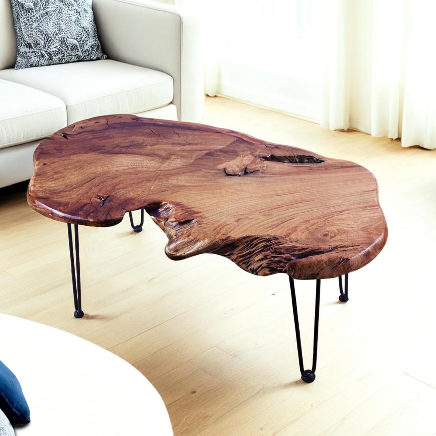 Natural Wood Coffee Table,Unique Live Edge Coffee Table for Living Room