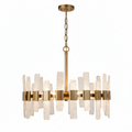 Mid-Century Modern Gold Kitchen Island Chandelier, 6-Light Glam Dining Room Ceiling Light with Icing Glass Strips
