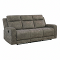 Manual Double Reclining Sofa, Textured Microfiber Upholstered 3 Seater Manual Sofa Recliner for Living Room, Wall Hugger, Track Arm, Easy Assembly, Brown