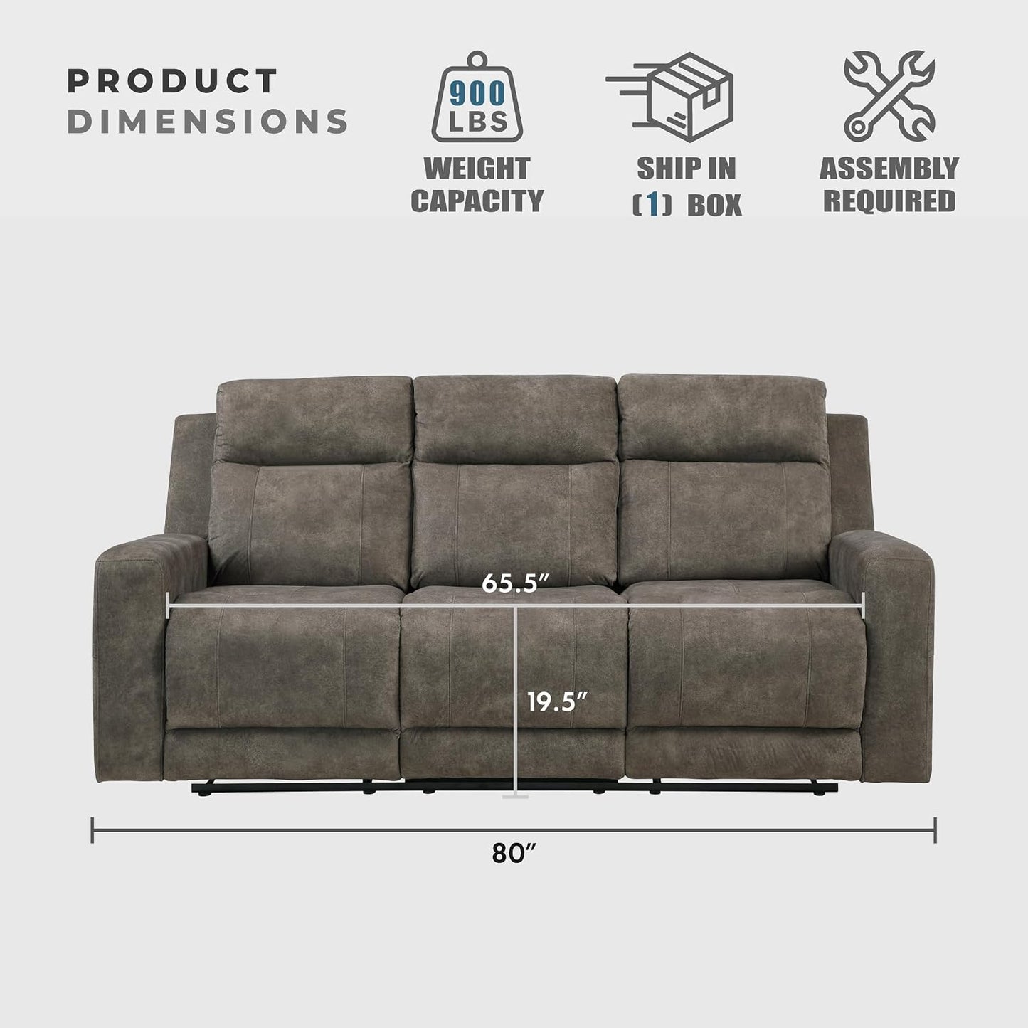 Manual Double Reclining Sofa, Textured Microfiber Upholstered 3 Seater Manual Sofa Recliner for Living Room, Wall Hugger, Track Arm, Easy Assembly, Brown