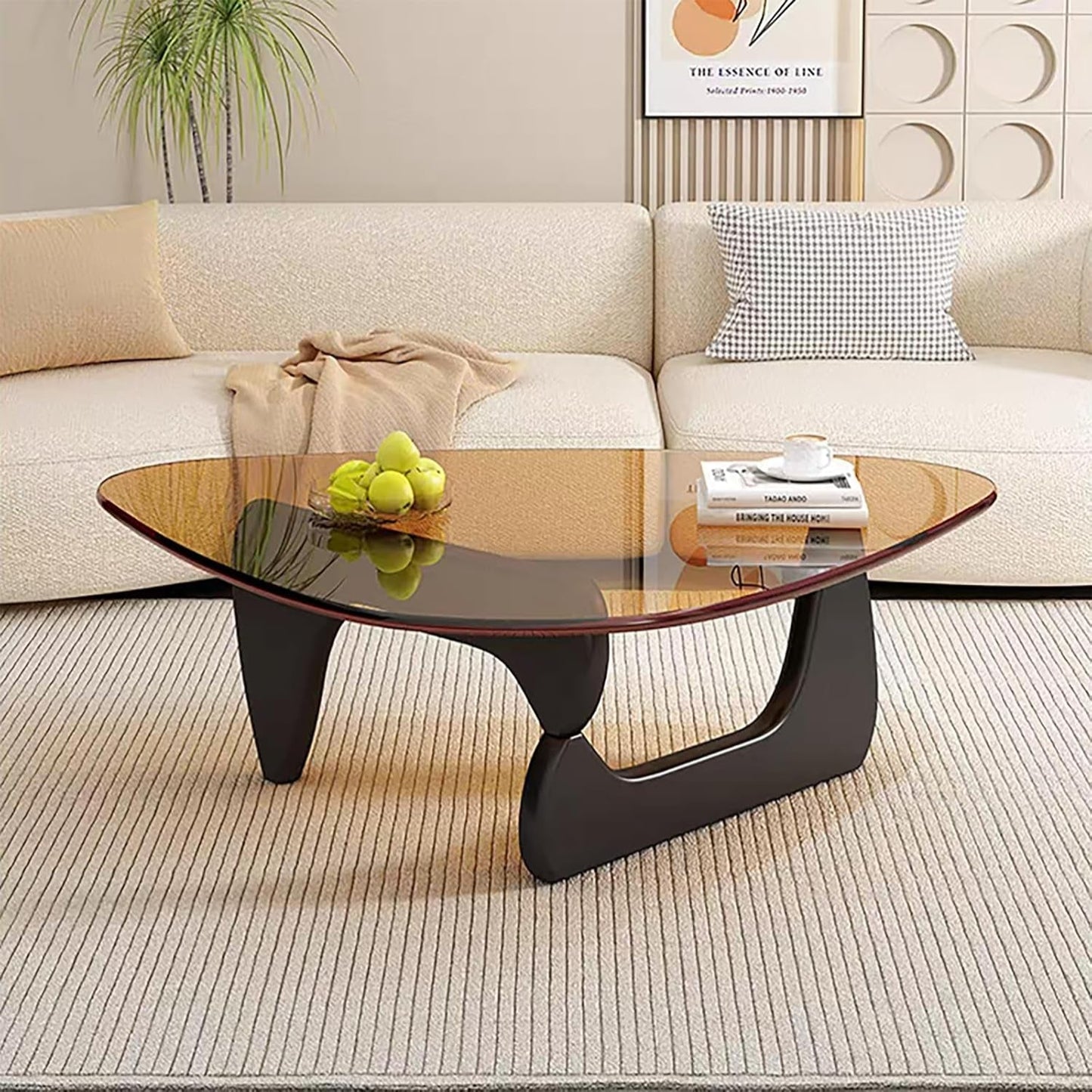 Modern Glass Coffee Table for Living Room, Mid Century Coffee Table, Small Coffee Tables, Suitable for Bedroom Living Room Reception Office Tables (Black/Brown, Medium)