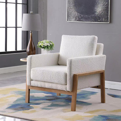 Wood Frame Accent Chair |  Home Decor | Accent Chairs for Living Room & Bedroom - Cream Boucle