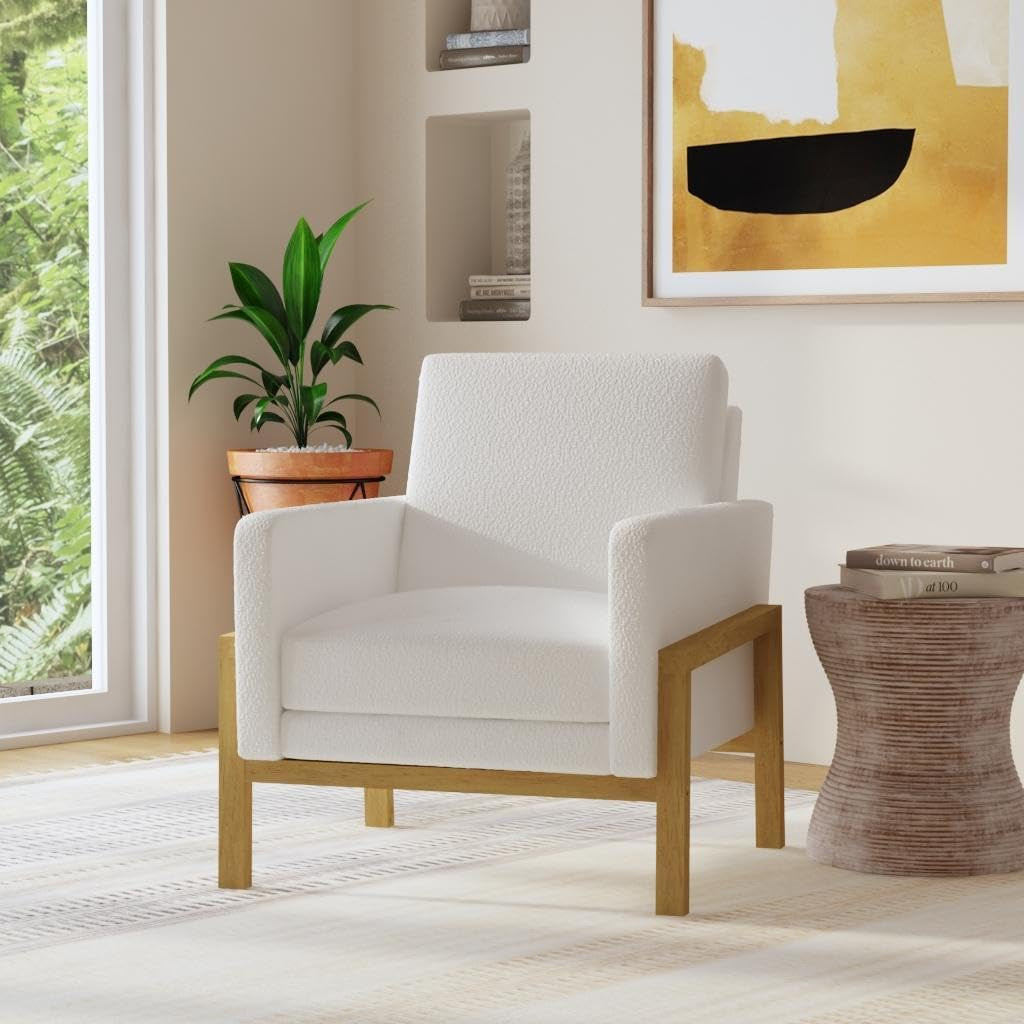 Wood Frame Accent Chair |  Home Decor | Accent Chairs for Living Room & Bedroom - Cream Boucle
