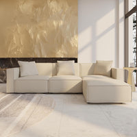 Luxury Modular Sectional Living Room Sofa Set, Modern Minimalist Style Couch with Ottoman and Chaise, L-Shape, Cream