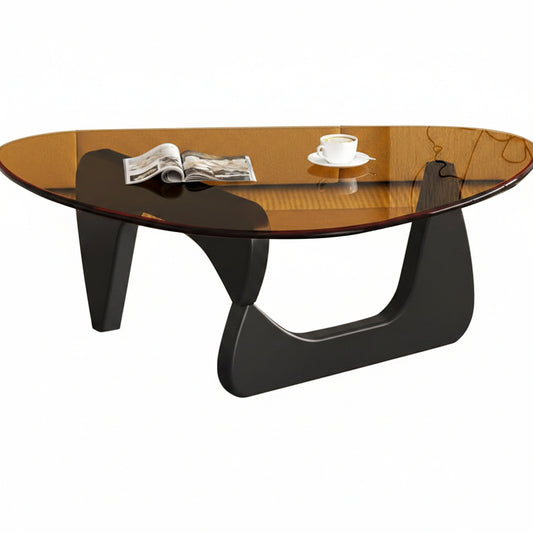 Modern Glass Coffee Table for Living Room, Mid Century Coffee Table, Small Coffee Tables, Suitable for Bedroom Living Room Reception Office Tables (Black/Brown, Medium)