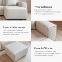Luxury Modular Sectional Living Room Sofa Set, Modern Minimalist Style Couch with Ottoman and Chaise, L-Shape, Cream
