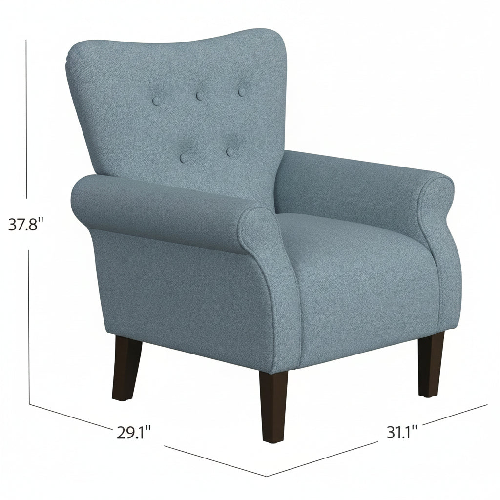 Home Decor | Upholstered Rolled Arm Wingback Accent Chair | Accent Chairs for Living Room & Bedroom | Decorative Home Furniture - Blue Textured Woven