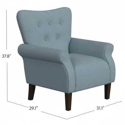 Home Decor | Upholstered Rolled Arm Wingback Accent Chair | Accent Chairs for Living Room & Bedroom | Decorative Home Furniture - Blue Textured Woven
