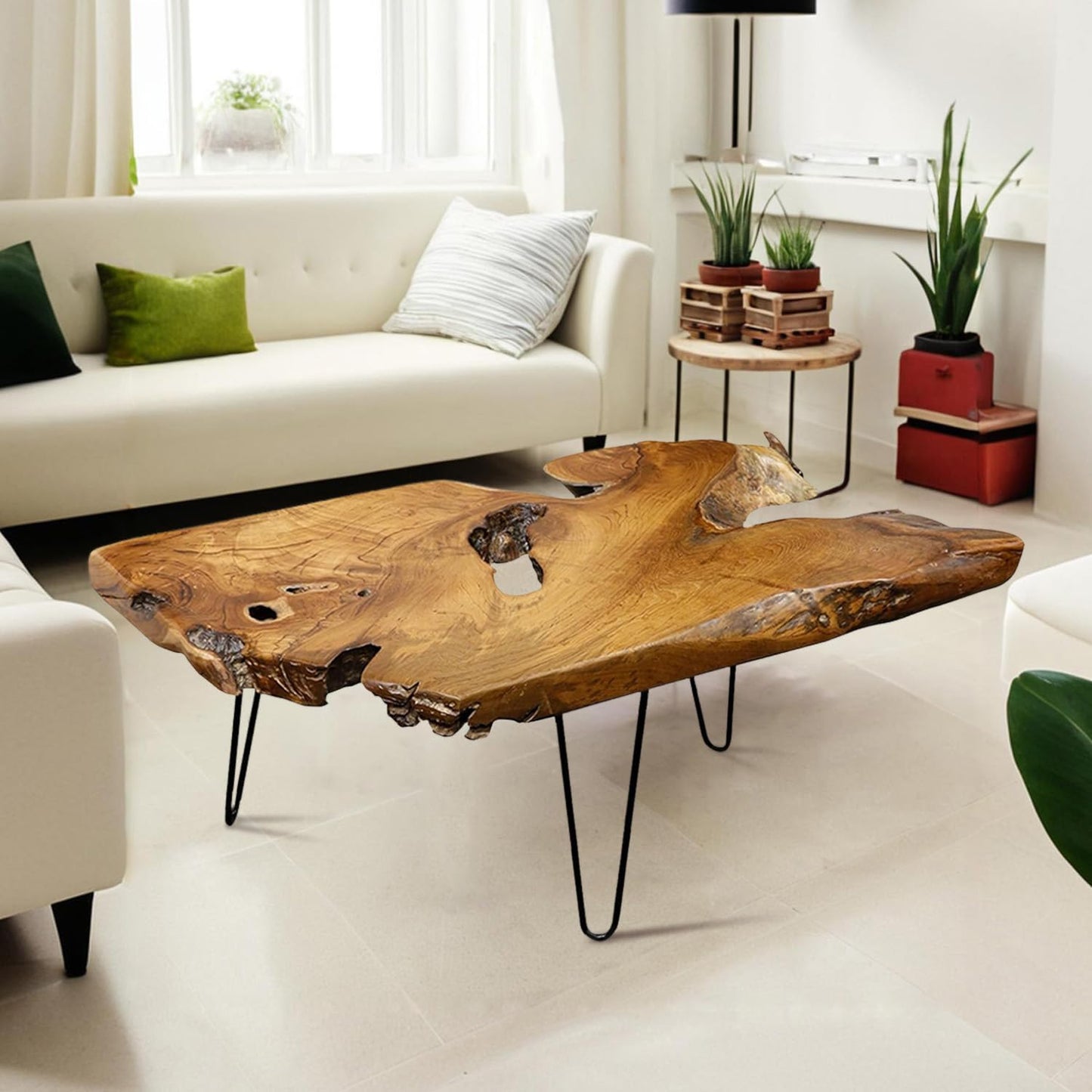 Natural Wood Coffee Table，Unique Live Edge Coffee Table for Living Room