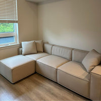 Luxury Modular Sectional Living Room Sofa Set, Modern Minimalist Style Couch with Ottoman and Chaise, L-Shape, Cream