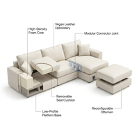Luxury Modular Sectional Living Room Sofa Set, Modern Minimalist Style Couch with Ottoman and Chaise, L-Shape, Cream — How It Works