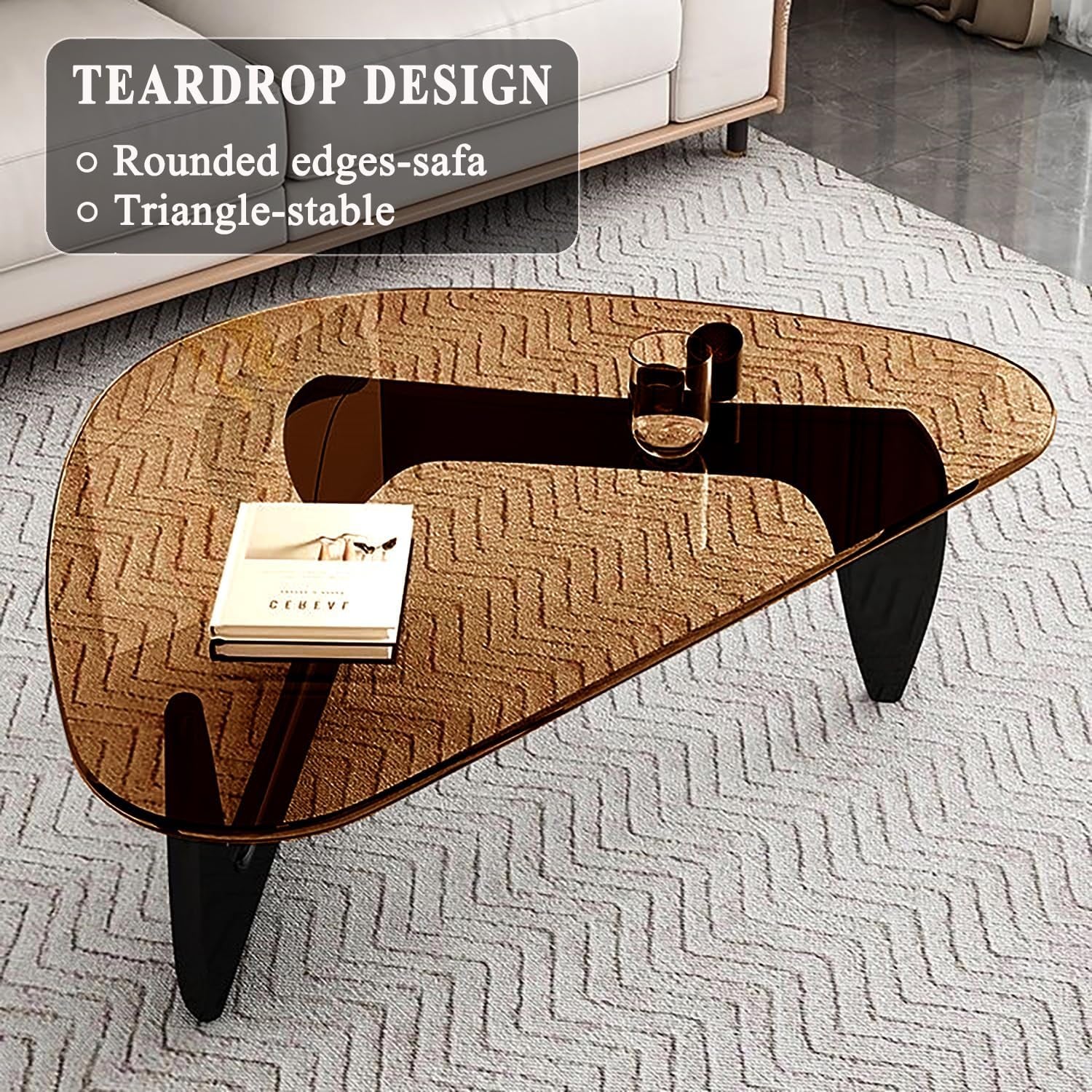 Modern Glass Coffee Table for Living Room, Mid Century Coffee Table, Small Coffee Tables, Suitable for Bedroom Living Room Reception Office Tables (Black/Brown, Medium)
