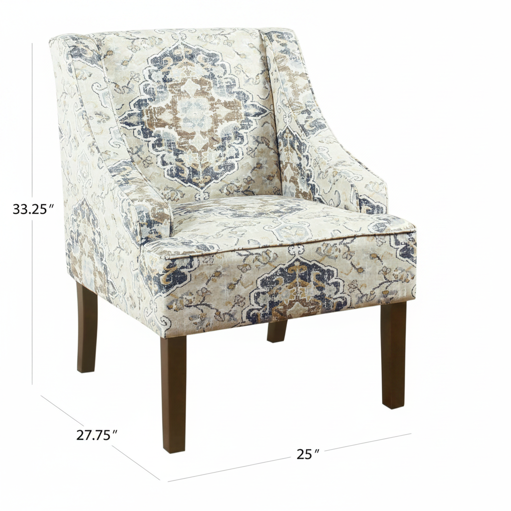 Home Decor Upholstered Swoop Arm Accent Chair,Antique Ebony