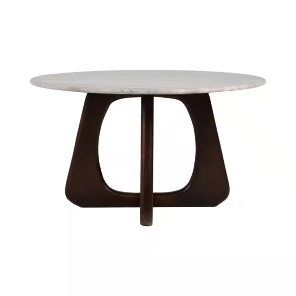 30 In. X 17 In. Brown round Marble Top Coffee Table with Openwork Base