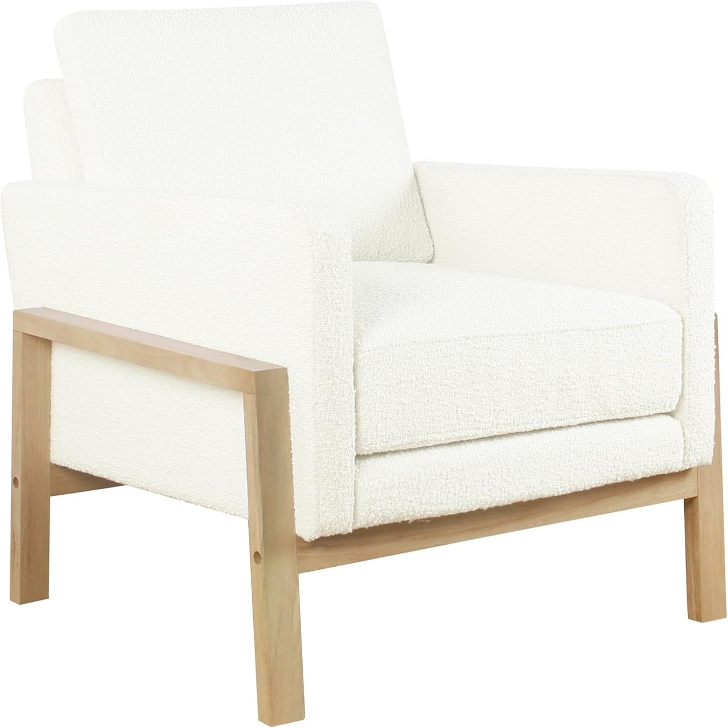 Wood Frame Accent Chair |  Home Decor | Accent Chairs for Living Room & Bedroom - Cream Boucle