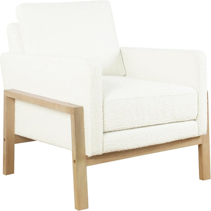 Wood Frame Accent Chair |  Home Decor | Accent Chairs for Living Room & Bedroom - Cream Boucle