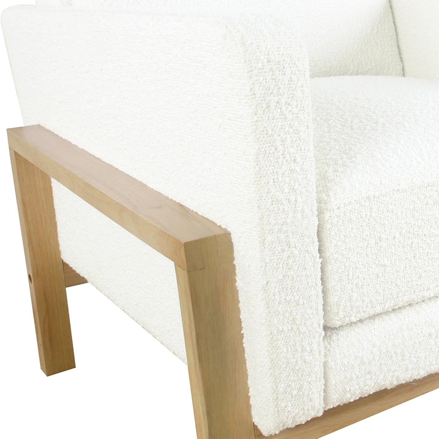 Wood Frame Accent Chair |  Home Decor | Accent Chairs for Living Room & Bedroom - Cream Boucle