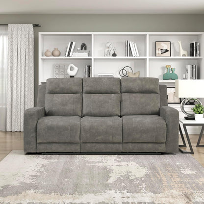 Manual Double Reclining Sofa, Textured Microfiber Upholstered 3 Seater Manual Sofa Recliner for Living Room, Wall Hugger, Track Arm, Easy Assembly, Brown