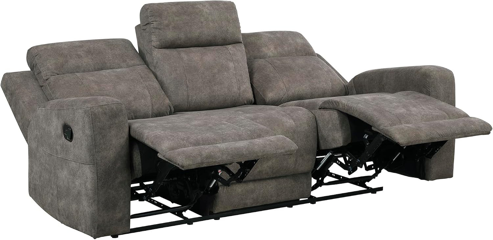 Manual Double Reclining Sofa, Textured Microfiber Upholstered 3 Seater Manual Sofa Recliner for Living Room, Wall Hugger, Track Arm, Easy Assembly, Brown