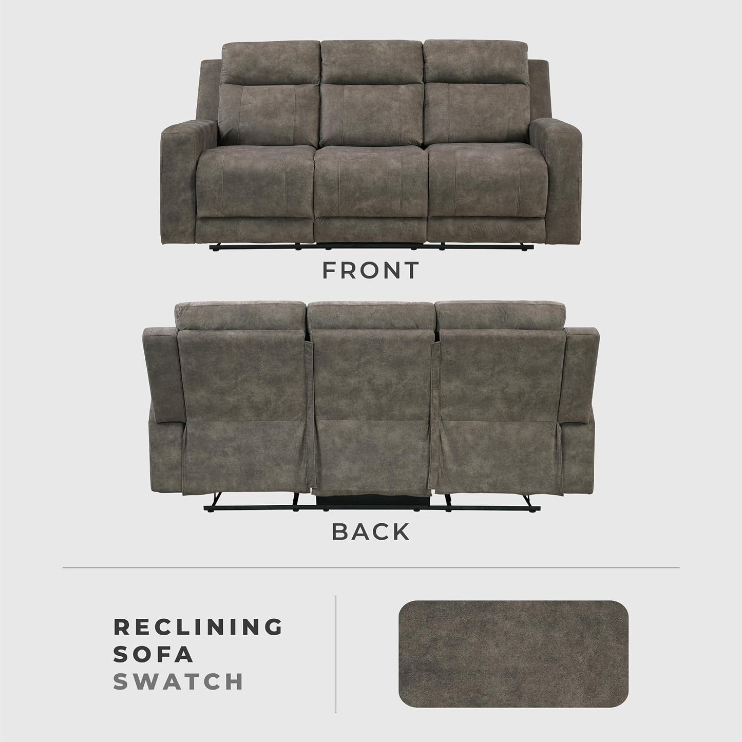 Manual Double Reclining Sofa, Textured Microfiber Upholstered 3 Seater Manual Sofa Recliner for Living Room, Wall Hugger, Track Arm, Easy Assembly, Brown