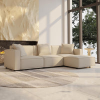 Luxury Modular Sectional Living Room Sofa Set, Modern Minimalist Style Couch with Ottoman and Chaise, L-Shape, Cream