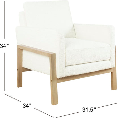 Wood Frame Accent Chair |  Home Decor | Accent Chairs for Living Room & Bedroom - Cream Boucle
