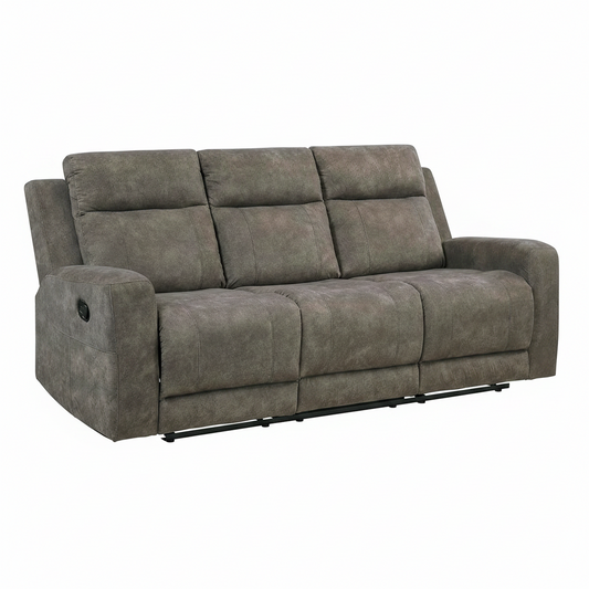 Manual Double Reclining Sofa, Textured Microfiber Upholstered 3 Seater Manual Sofa Recliner for Living Room, Wall Hugger, Track Arm, Easy Assembly, Brown